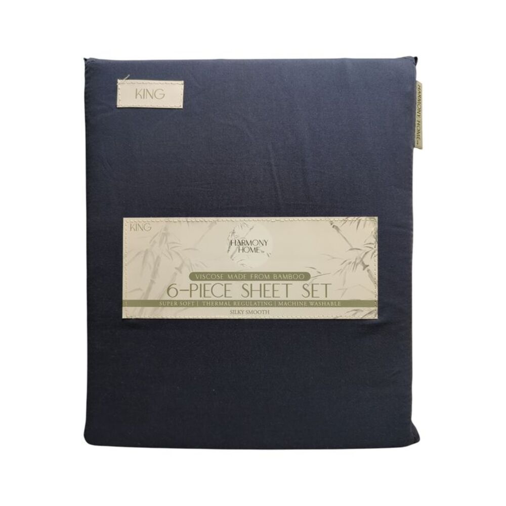 Harmony Home 6-Piece Sheet Set, Viscoise Made from Bamboo, King - Blue - Picture 1 of 2